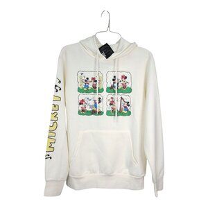 Disney Mickey & Minnie Graphic Hoodie Sweatshirt Unisex Large Cream Cotton Blend
